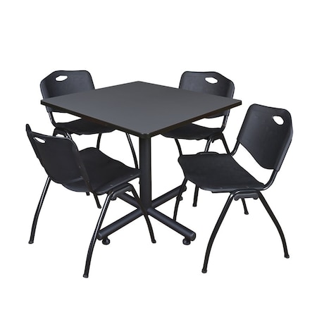 Kobe Kobe Square Table & Chair Set, Wood, Metal, Plastic Top, Grey TKB4242GY47BK